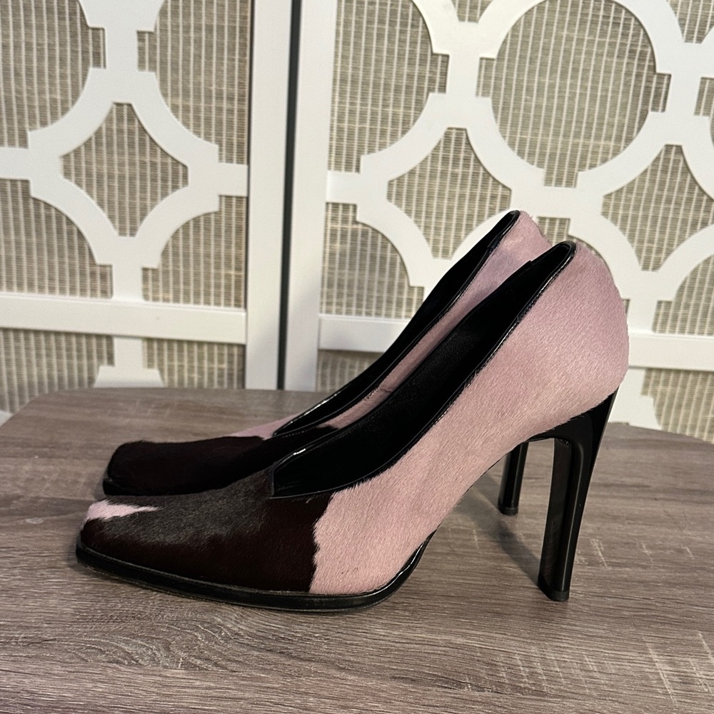 Vintage Icone Calf Hair Made in Italy Natural Leather 4,5" Heel Shoes, sz 40